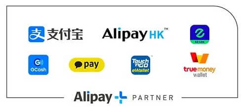 Alipay（アリペイ/支付宝）、Alipay（アリペイ）HK、Kakaopay、EZ-link、Touch’n Go eWallet、true money、Gcash